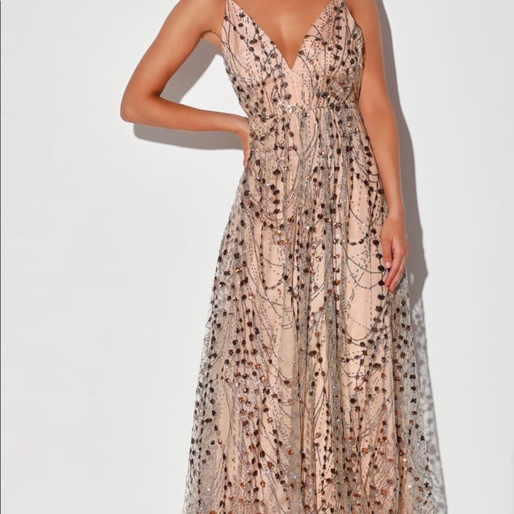Lulus Luminous Taupe Floor length Dress